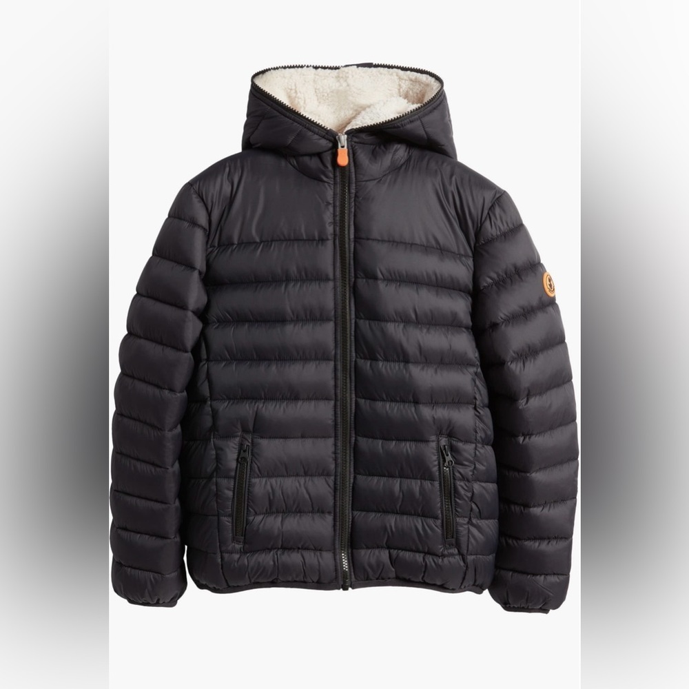 Save The Duck Kids’ Lemy faux fur lined  Black Hooded Quilted Jacket Size 16